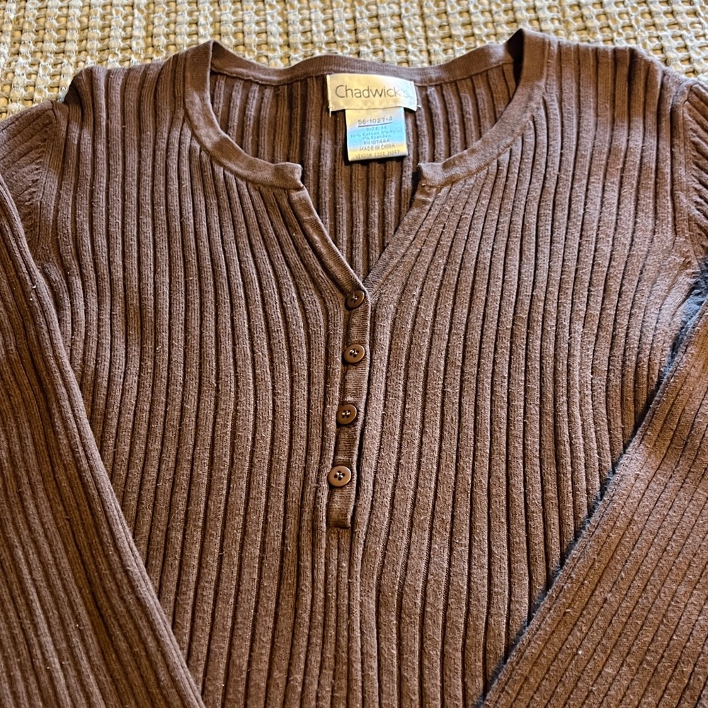 Chadwicks Chocolate Ribbed Knit Top - Picture 3 of 6